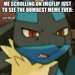 Dumb memes die dead | ME SCROLLING ON IMGFLIP JUST TO SEE THE DUMBEST MEME EVER: | image tagged in lucario wtf | made w/ Imgflip meme maker