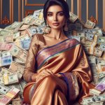 Indian woman sits in piles of cash