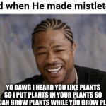 yo dawg i heard you like | God when He made mistletoe:; YO DAWG I HEARD YOU LIKE PLANTS SO I PUT PLANTS IN YOUR PLANTS SO YOU CAN GROW PLANTS WHILE YOU GROW PLANTS | image tagged in yo dawg i heard you like | made w/ Imgflip meme maker