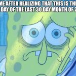 Depressed SpongeBob | ME AFTER REALIZING THAT THIS IS THE LAST DAY OF THE LAST 30 DAY MONTH OF 2024: | image tagged in depressed spongebob | made w/ Imgflip meme maker