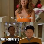 Are you two friends? | ANTI-ZIONISTS; ANTISEMITES/JUDEOPHOBES | image tagged in are you two friends | made w/ Imgflip meme maker