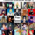 favorite character bingo 6 | image tagged in favorite character bingo 6,bingo,anime,video games,comics/cartoons,movies | made w/ Imgflip meme maker