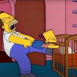 Homer trying to get Bart away from crib