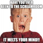 That one song by Xtrullor | HAVE YOU EVER BEEN TO THE SCREAMROOM; IT MELTS YOUR MIND!! | image tagged in home alone face | made w/ Imgflip meme maker