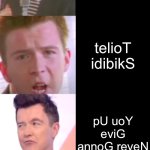 Rick Astley Becoming Confused: Your Reaction If I Can Read This Word | Your Reaction If I Can Read This Word; Hello; EEEEEEEE; QWERTY; ABCDEFG; telioT idibikS; pU uoY eviG annoG reveN; NGGYU; Can You See Me? Can You See Me? Can You See Me? | image tagged in rick astley becoming confused | made w/ Imgflip meme maker