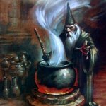 Wizard stirring pot