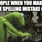 spelling mistake | PEOPLE WHEN YOU MAKE A SINGLE SPELLING MISTAKE ONLINE | image tagged in gifs,kermit the frog | made w/ Imgflip video-to-gif maker