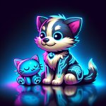 cute puppy sitting on a dead cat