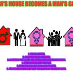 Man's house becomes a Man's cave | MAN'S HOUSE BECOMES A MAN'S CAVE; 1. MAN $ A HOUSE.
2. A MAN MARRIED A WOMAN.
3. A WOMAN TOOK OVER THE HOUSE WITH RIDICULOUS RULES.
4. KIDS COMING INTO THE PLAY.
5. NOW THE MAN ONLY HAS A MAN'S CAVE.
6. THE WOMAN GETS MAD THAT THE MAN IS IN THE MAN'S CAVE. | image tagged in man's house becomes a man's cave | made w/ Imgflip meme maker