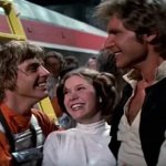 Luke, Han, Leia celebrating