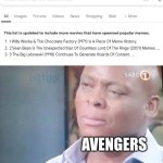 Why isn't avengers on the list? | AVENGERS | image tagged in am i a joke to you,avengers,memes,movies | made w/ Imgflip meme maker