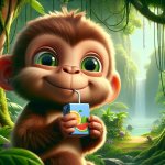 monkey holding a juice box