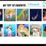 top 10 favorite mermaids | image tagged in 10 favorite mermaids,top 10,the little mermaid,movies,videogames,anime | made w/ Imgflip meme maker