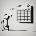 Stick figure throwing dots at a calendar