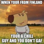 Chill guy | WHEN YOUR FROM FINLAND; YOUR A CHILL GUY AND YOU DON'T GAF | image tagged in chill guy | made w/ Imgflip meme maker