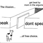 patato | get beat by mom in the argument; speak; dont speak | image tagged in illusion of free choice | made w/ Imgflip meme maker