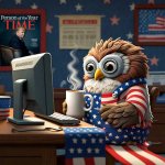 Patriotic Owl at computer with Coffee template