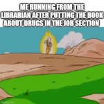 It Is Considered A Job Since You Get Money From Selling | ME RUNNING FROM THE LIBRARIAN AFTER PUTTING THE BOOK ABOUT DRUGS IN THE JOB SECTION | image tagged in gifs,memes,job,librarian,library,drugs | made w/ Imgflip video-to-gif maker