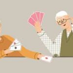 Old Couple Playing Cards Cartoon