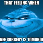 that feeling when knee surgery is tomorrow | THAT FEELING WHEN; KNEE SURGERY IS TOMOROW | image tagged in that feeling when knee surgery is tomorrow | made w/ Imgflip meme maker