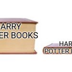 Big book small book | HARRY POTTER BOOKS; HARRY POTTER MOVIES | image tagged in big book small book | made w/ Imgflip meme maker