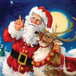 Santa painting with reindeer