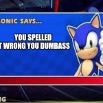 Sonic Says | YOU SPELLED IT WRONG YOU DUMBASS | image tagged in sonic says | made w/ Imgflip meme maker