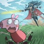 Lucina chasing Peppa Pig