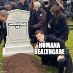 sorry | UNITEDHEALTHCARE
CEO; HUMANA HEALTHCARE | image tagged in grant gustin over grave,unitedhealthcare,death,funny,insurance,dark humor | made w/ Imgflip meme maker