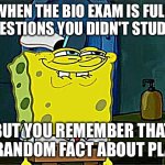 Don't You Squidward Meme | WHEN THE BIO EXAM IS FULL OF QUESTIONS YOU DIDN'T STUDY FOR; BUT YOU REMEMBER THAT ONE RANDOM FACT ABOUT PLANTS | image tagged in memes,don't you squidward | made w/ Imgflip meme maker