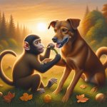 DOG EATING MONKEY