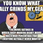 Does it happen everytime? | YOU KNOW WHAT REALLY GRINDS MY GEARS; THE MOVIE RATINGS IN WHICH EVERY MODERN DISNEY MOVIE HAS A HIGH PERCENTAGE THAT EVERYONE ACTUALLY NEVER WANTED | image tagged in memes,peter griffin news,disney,funny | made w/ Imgflip meme maker