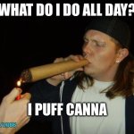 smoking weed | WHAT DO I DO ALL DAY? I PUFF CANNA | image tagged in smoking weed | made w/ Imgflip meme maker