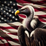 Vulture in front of us flag