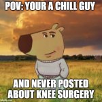 Chill guy | POV: YOUR A CHILL GUY; AND NEVER POSTED ABOUT KNEE SURGERY | image tagged in chill guy | made w/ Imgflip meme maker