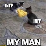 Allies in seeing the world actually how it is | INTP; INFP | image tagged in cats shaking hands,intp,infp,mbti,myers briggs,personality | made w/ Imgflip meme maker