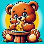 Teddy bear eating cheese