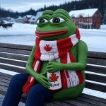 Pepe on a bench drinking syrup