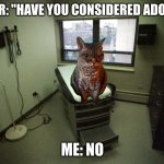 what the sigma how do I save this | DOCTOR: "HAVE YOU CONSIDERED ADOPTION"; ME: NO | image tagged in doctor office | made w/ Imgflip meme maker