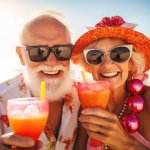 Happy old couple retired elderly vacation JPP