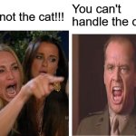 Woman Yelling at Cat | You're not the cat!!! You can't handle the cat!!! | image tagged in memes,woman yelling at cat,you can't handle the truth | made w/ Imgflip meme maker