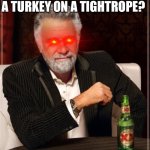 The Most Interesting Man In The World | WHAT DO YOU CALL A TURKEY ON A TIGHTROPE? A BALANCED MEAL. | image tagged in memes,the most interesting man in the world | made w/ Imgflip meme maker