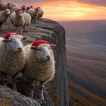 MAGA sheep on cliff