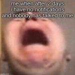 . | me when after 2 days i have no notifications and nobody has talked to me | image tagged in pain | made w/ Imgflip meme maker