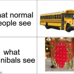 2 people left | what normal people see; what cannibals see | image tagged in 4 panel comic,cannibalism | made w/ Imgflip meme maker