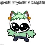 Neko as a Goober (OG Neko design by Cosmo) | upvote or you're a zoophile | image tagged in neko as a goober og neko design by cosmo | made w/ Imgflip meme maker