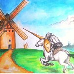 Don Quijote fighting windmills