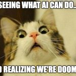 What Ai Can Do | SEEING WHAT AI CAN DO... AND REALIZING WE'RE DOOMED! | image tagged in memes,scared cat | made w/ Imgflip meme maker