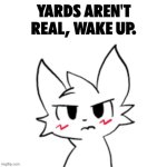 THEY NEVER WERE REAL IN THE FIRST PLACE | YARDS AREN'T REAL, WAKE UP. | image tagged in boykisser | made w/ Imgflip meme maker