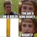 Reject mankind accept ruler | YOU ARE A KING RIGHT? I AM A RULER; RIGHT? ... | image tagged in anakin padme 4 panel,ruler,funny,memes,funny memes,meme | made w/ Imgflip meme maker